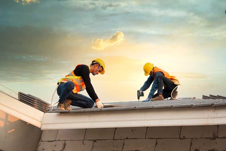 Roofing samples beside a rating label showing reflectance, emittance, and SRI values.